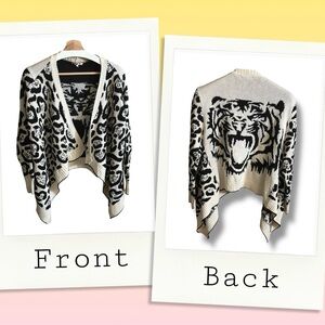Black & White Tiger Print Women's Open Front Cardigan Sweater | Size Small